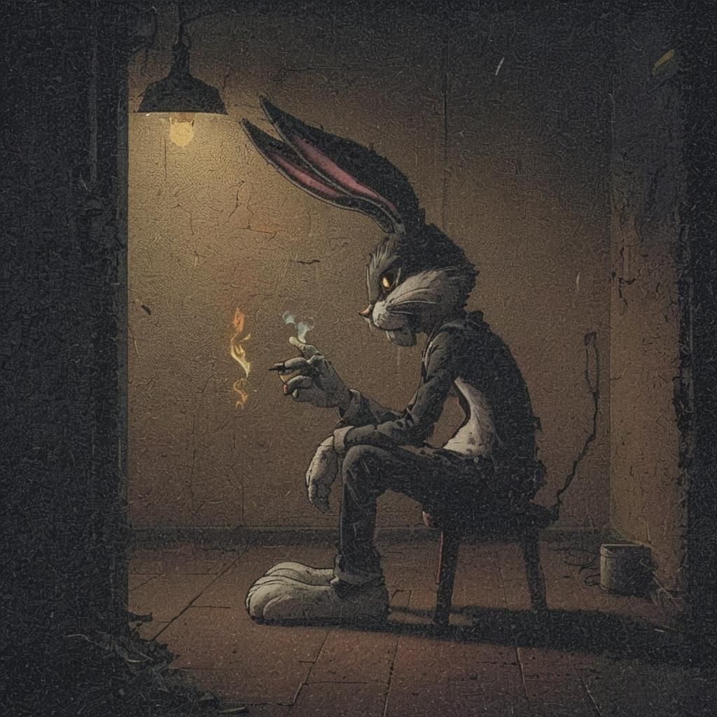 Cyberpunk Bugs Bunny Smoking in Neon Noir