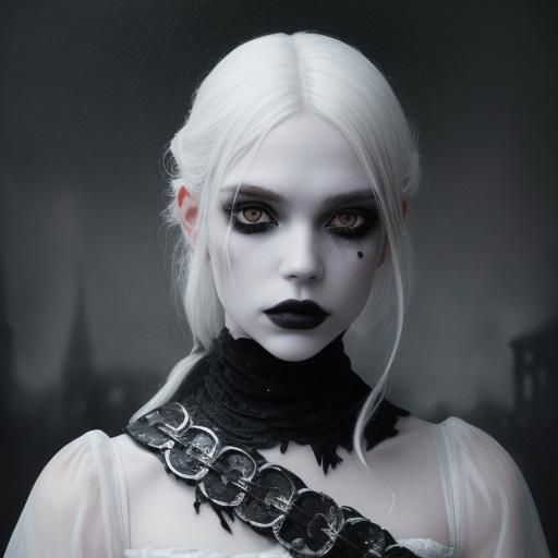 Gothic Model in Frozen Landscape, Black and White Photograph...