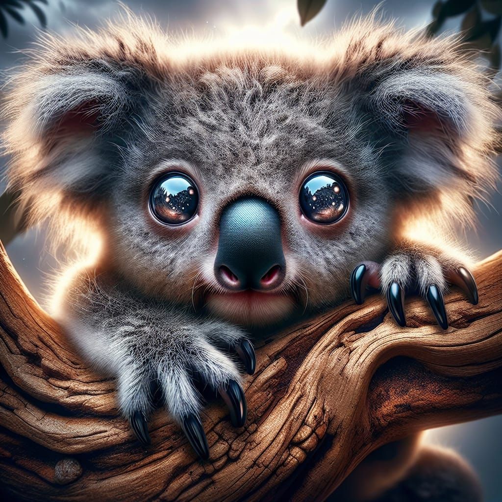 Adorable Koala Clinging to Tree: Digital Matte Painting