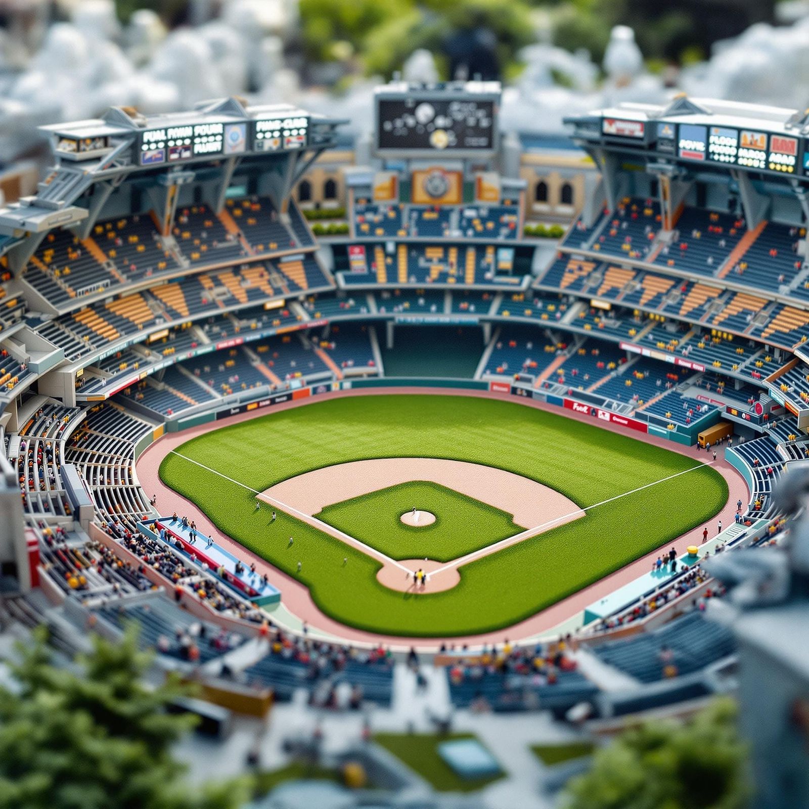 Baseball Stadium Diorama with Retrofuturistic Architecture