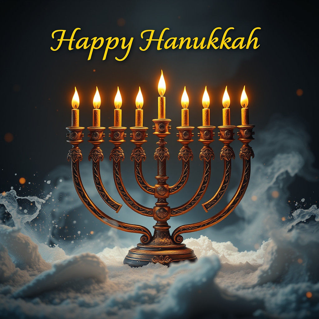 Happy Hanukkah Menorah Postcard in Detailed Matte Painting