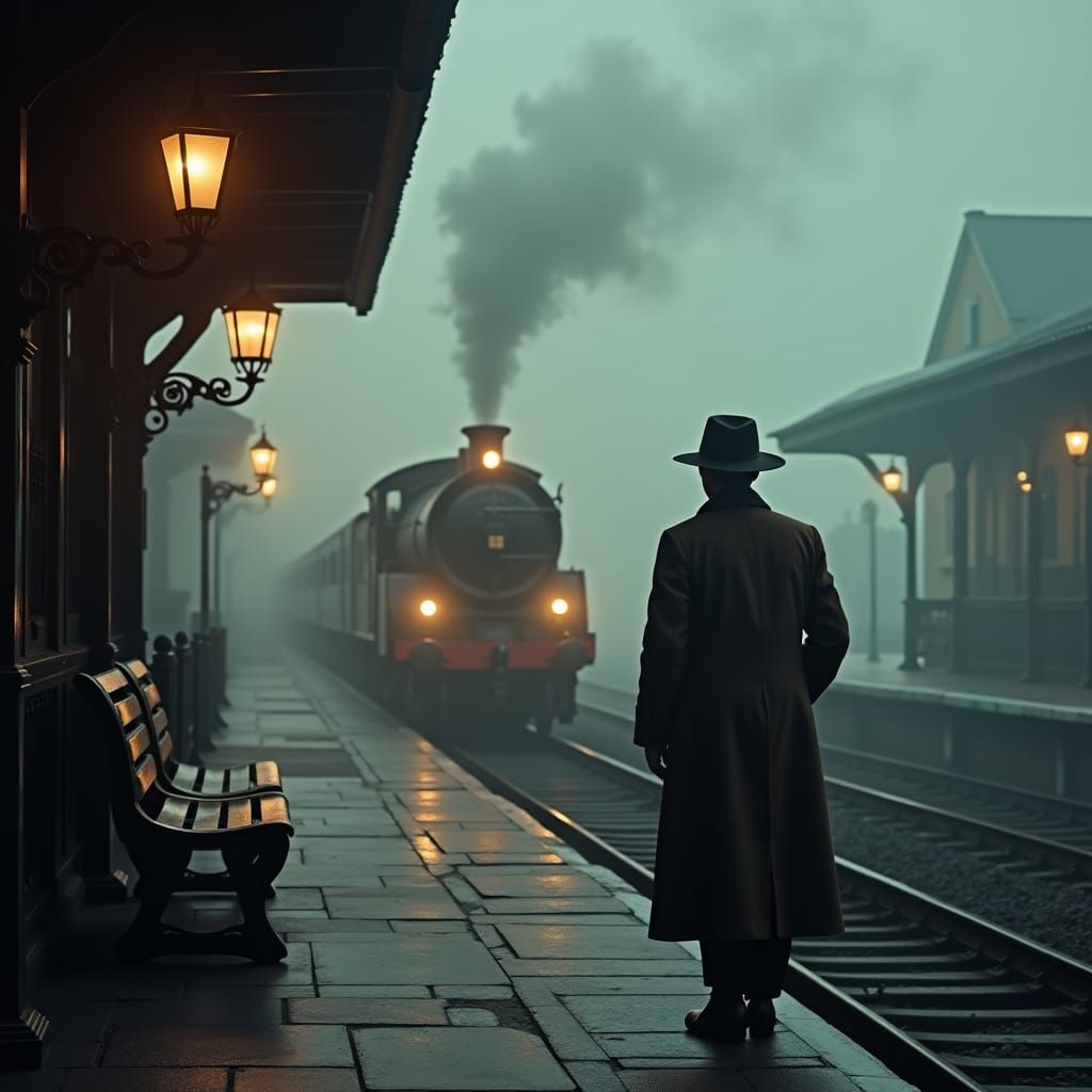 Eerie English Railway Station in Atmospheric Lighting