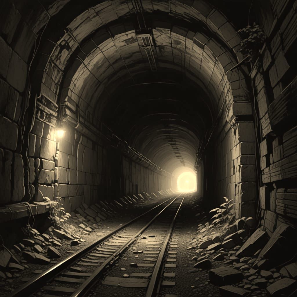 Surreal Tunnel Scene with Haunting Light