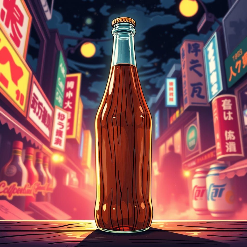 Vibrant Anime-Inspired Wooden Soda Bottle