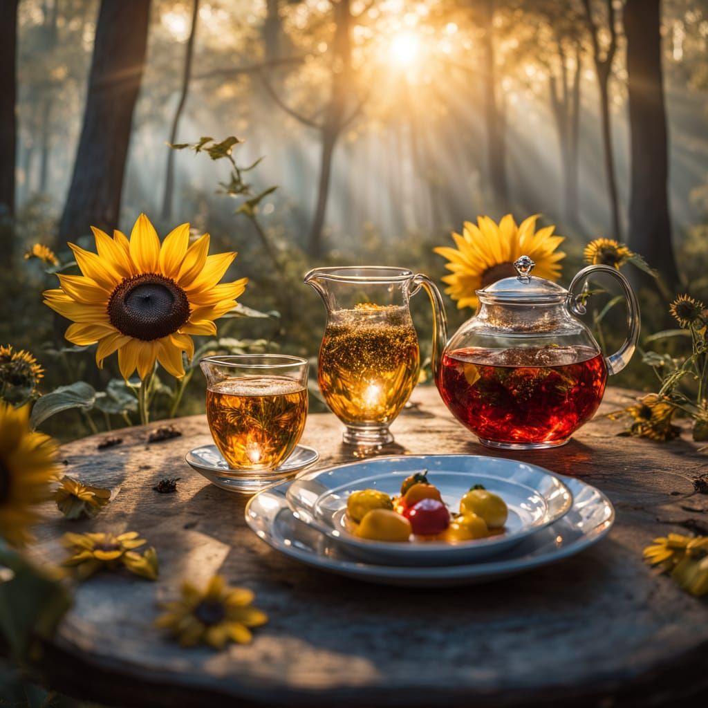 Sunflower and Poppy's Enchanted Tea Party: Oil Painting