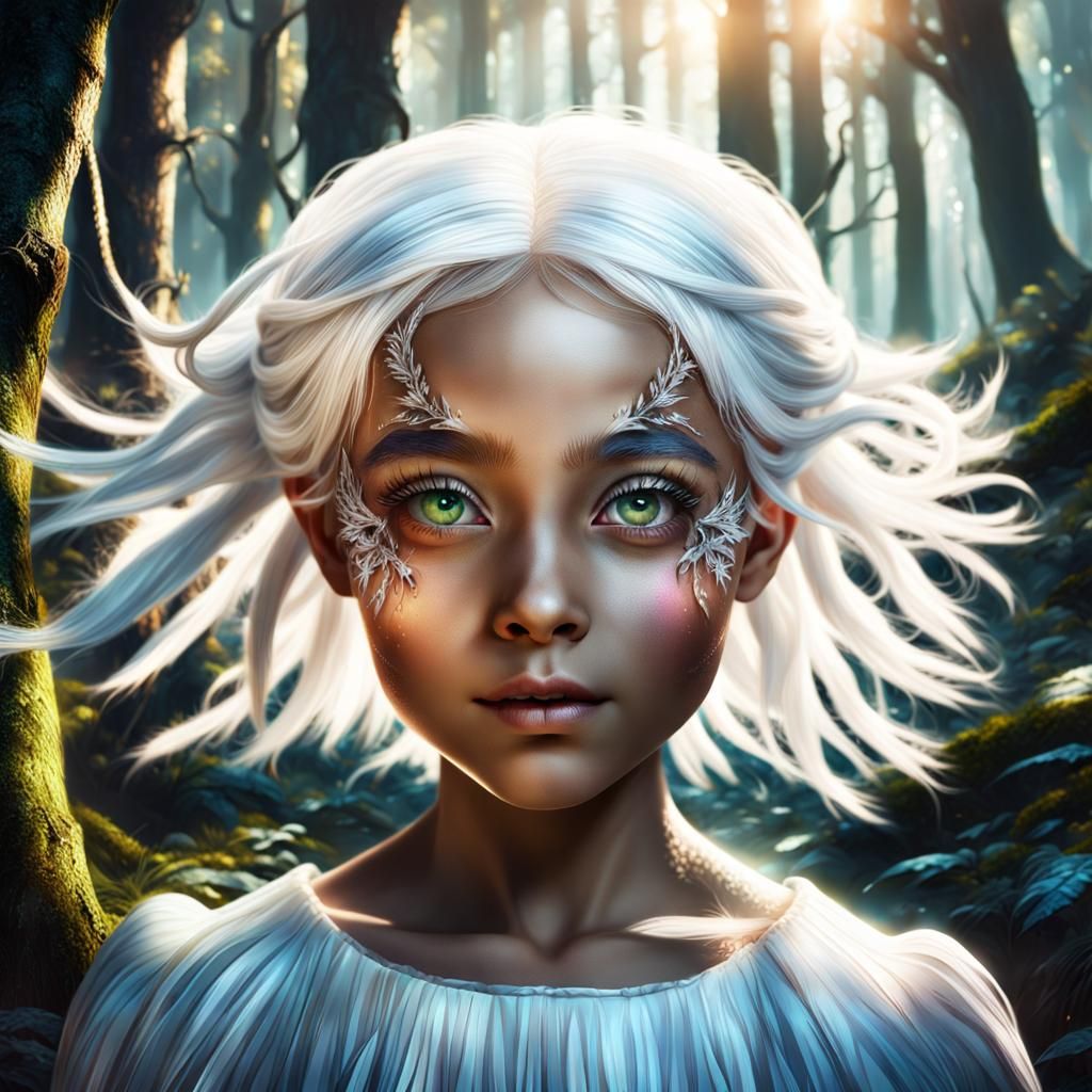 Cute Girl Runs Through Sunny Magical Forest