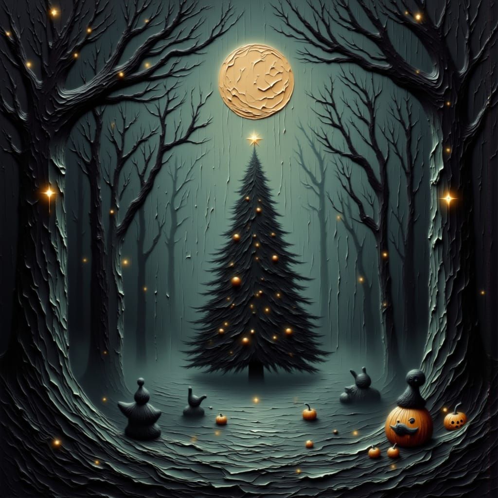 Spooky Halloween Christmas Crypt with Full Moon