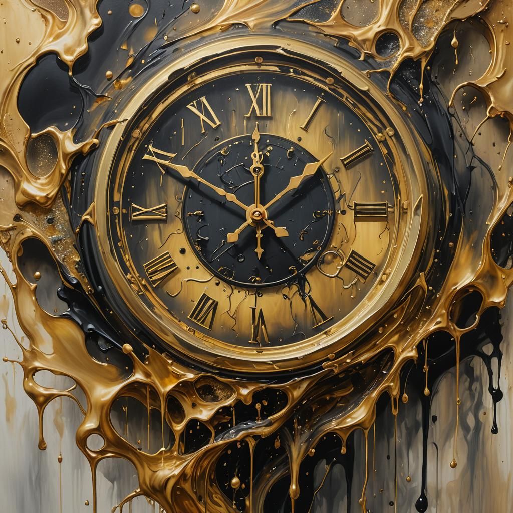 Surreal Melting Clock in Dreamlike Oil Painting