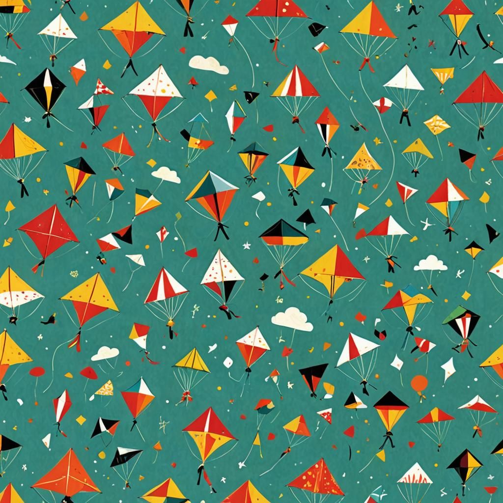 Children with Kites: Whimsical Colorful Illustration