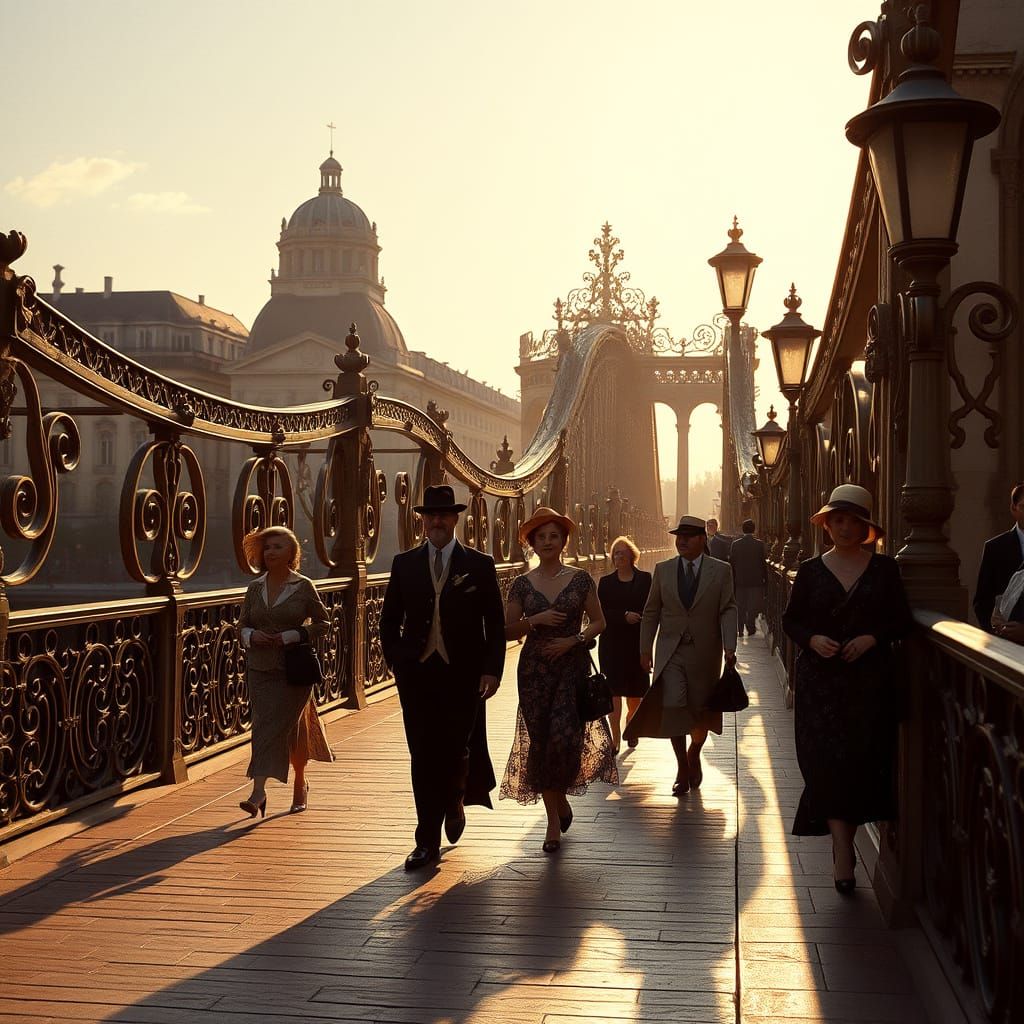 Elegant Jugendstil Bridge in Paris circa 1900