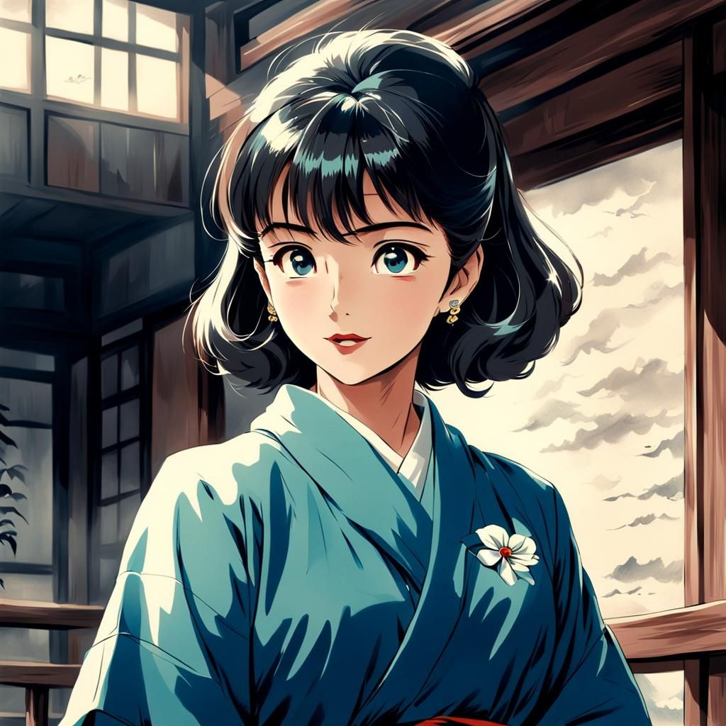 Anime-Style Woman in the Style of 1960s Manga