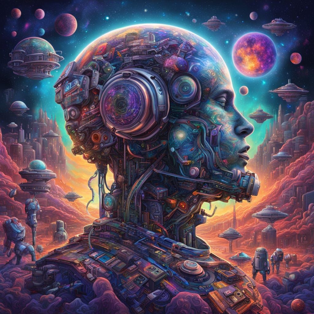 Cosmic Rebirth in Vibrant Holographic Illustration