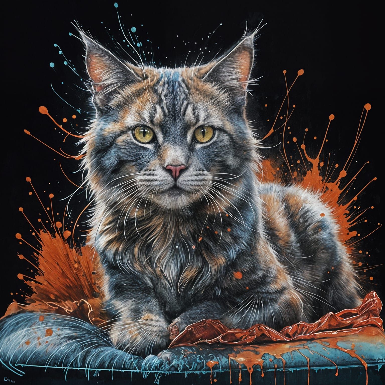 Cat Portrait with Coca-Cola and Ink