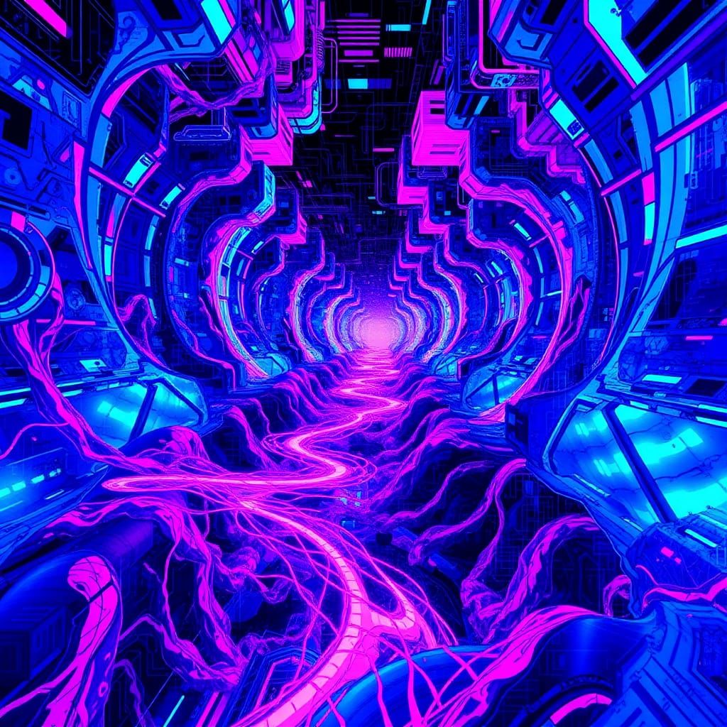 Futuristic Glitch Art Landscape in Digital Style