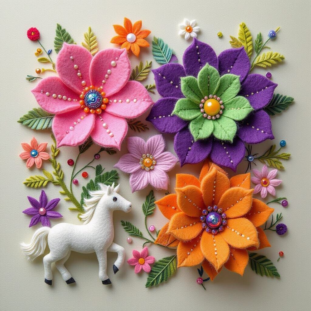 Abstract Felt Floral Composition in Pixar Style