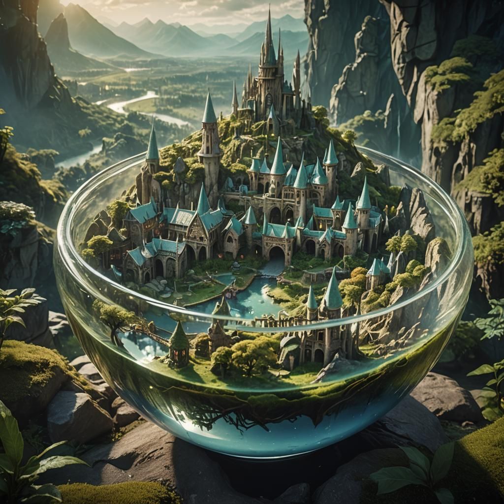 Elven City Encased in Glass Bowl