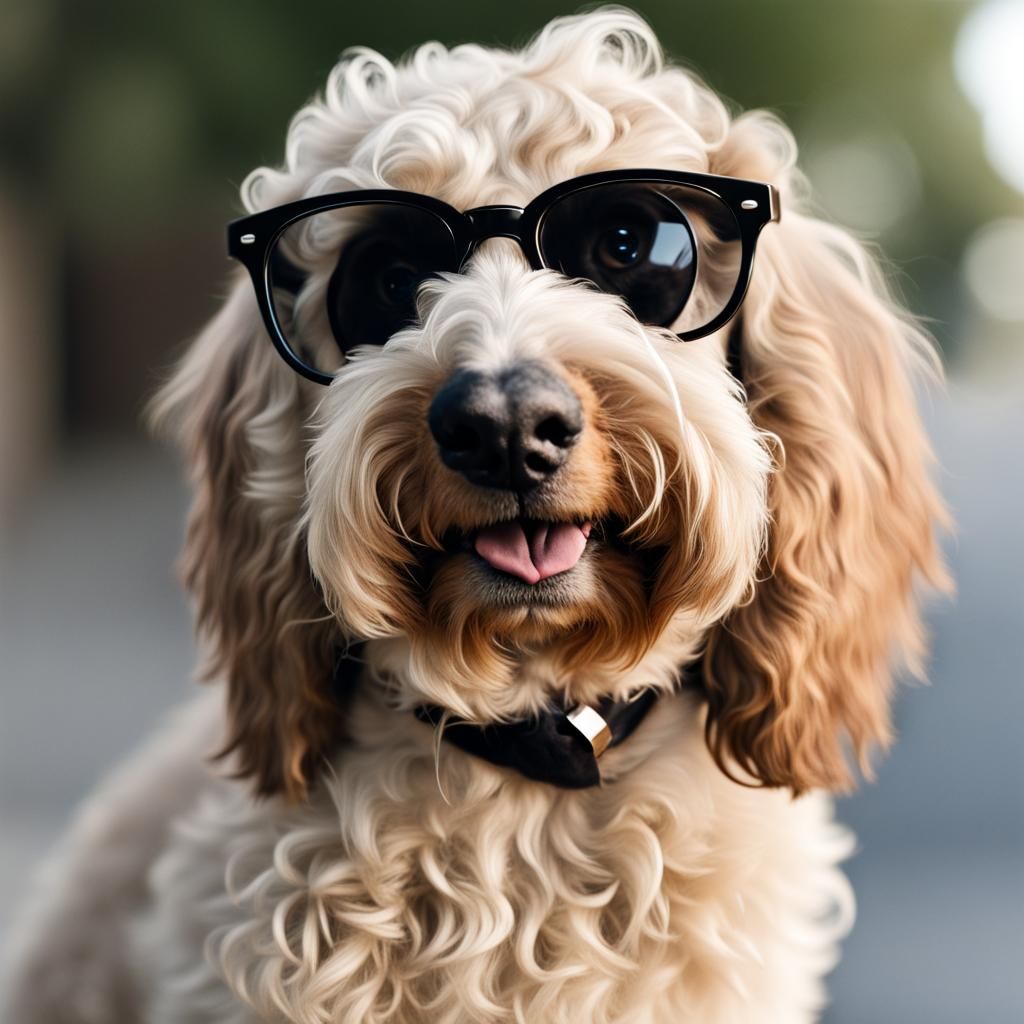 Black Goldendoodle Dog Wearing Glasses