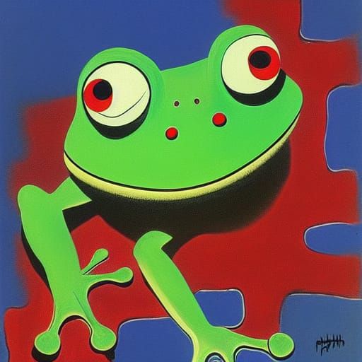 Frog as Cartoonish Figuration in Colorful Landscape