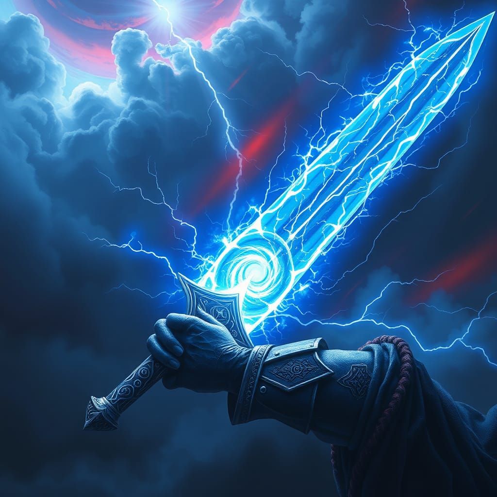 Warrior Wields a Lightning Sword in Electric Realm