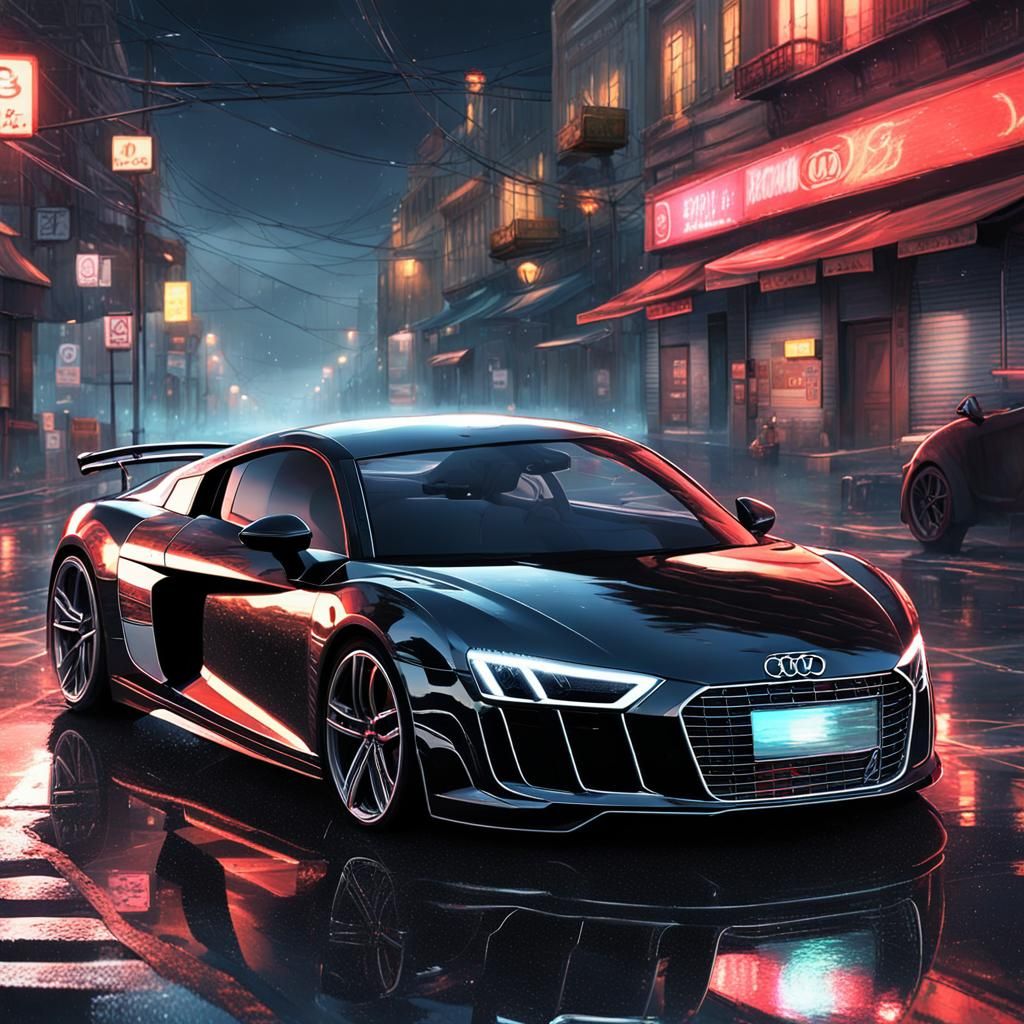 Anime Style 3D Man with Audi R8 in Street Race
