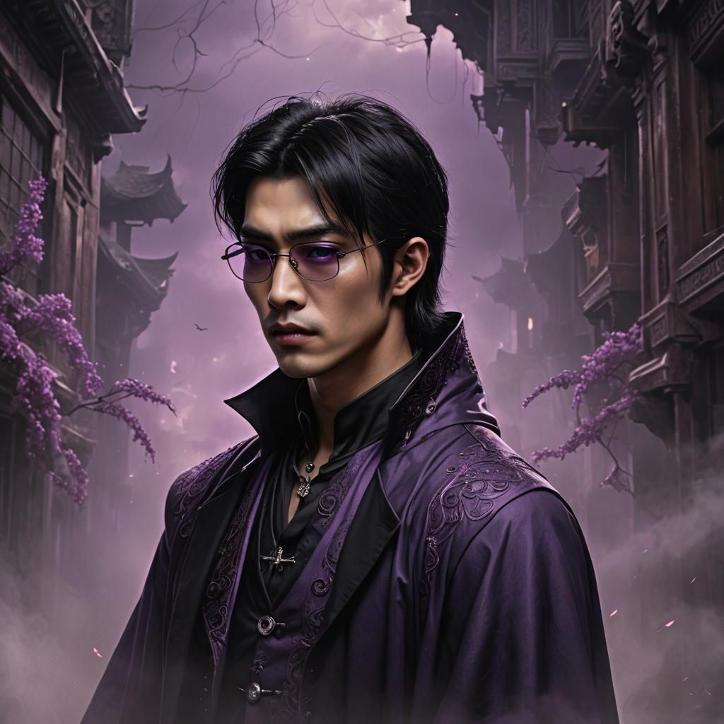 Young Asian Vampire with Purple Eyes, Digital Art