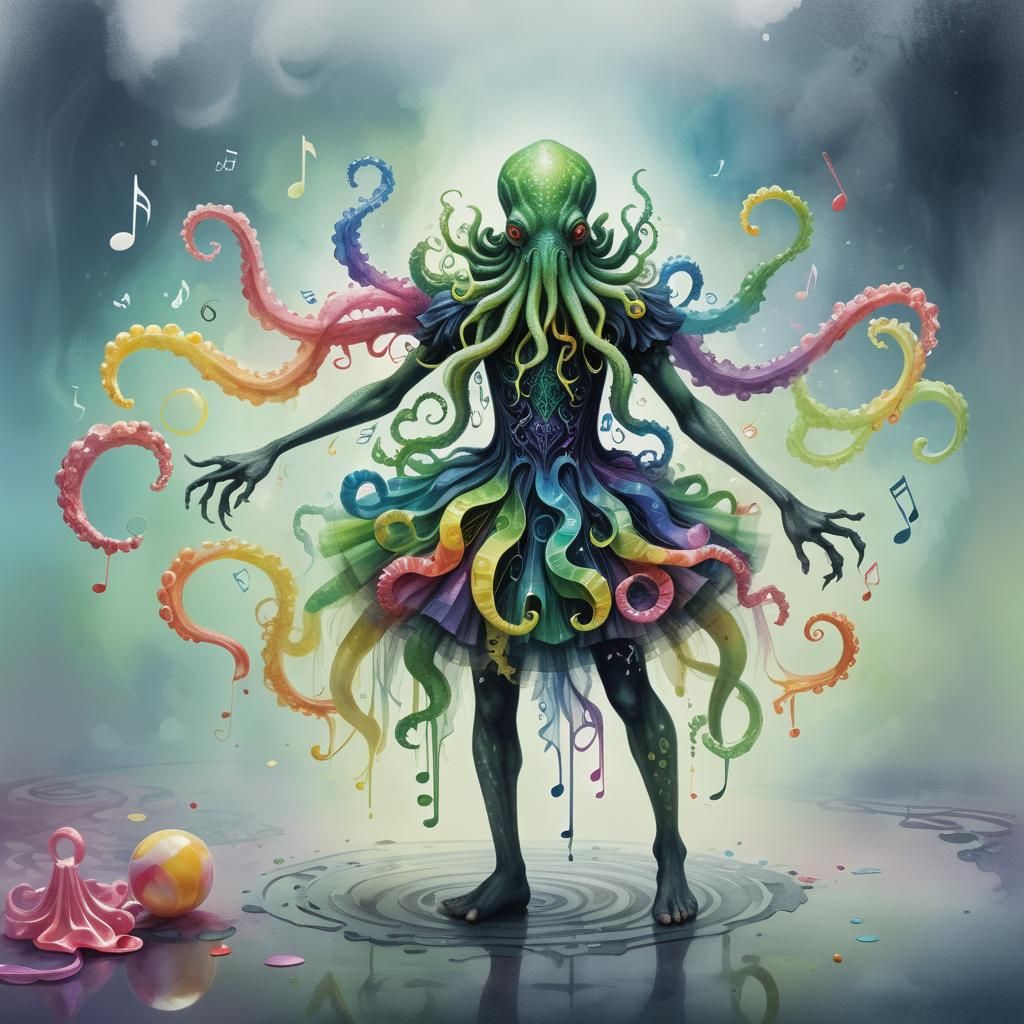 Surreal Cthulhu in Music Note Tutu