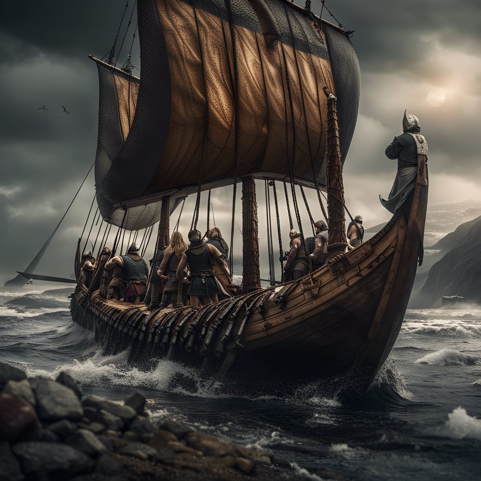 Vikings Landfall in North America: Hyperrealistic Scene