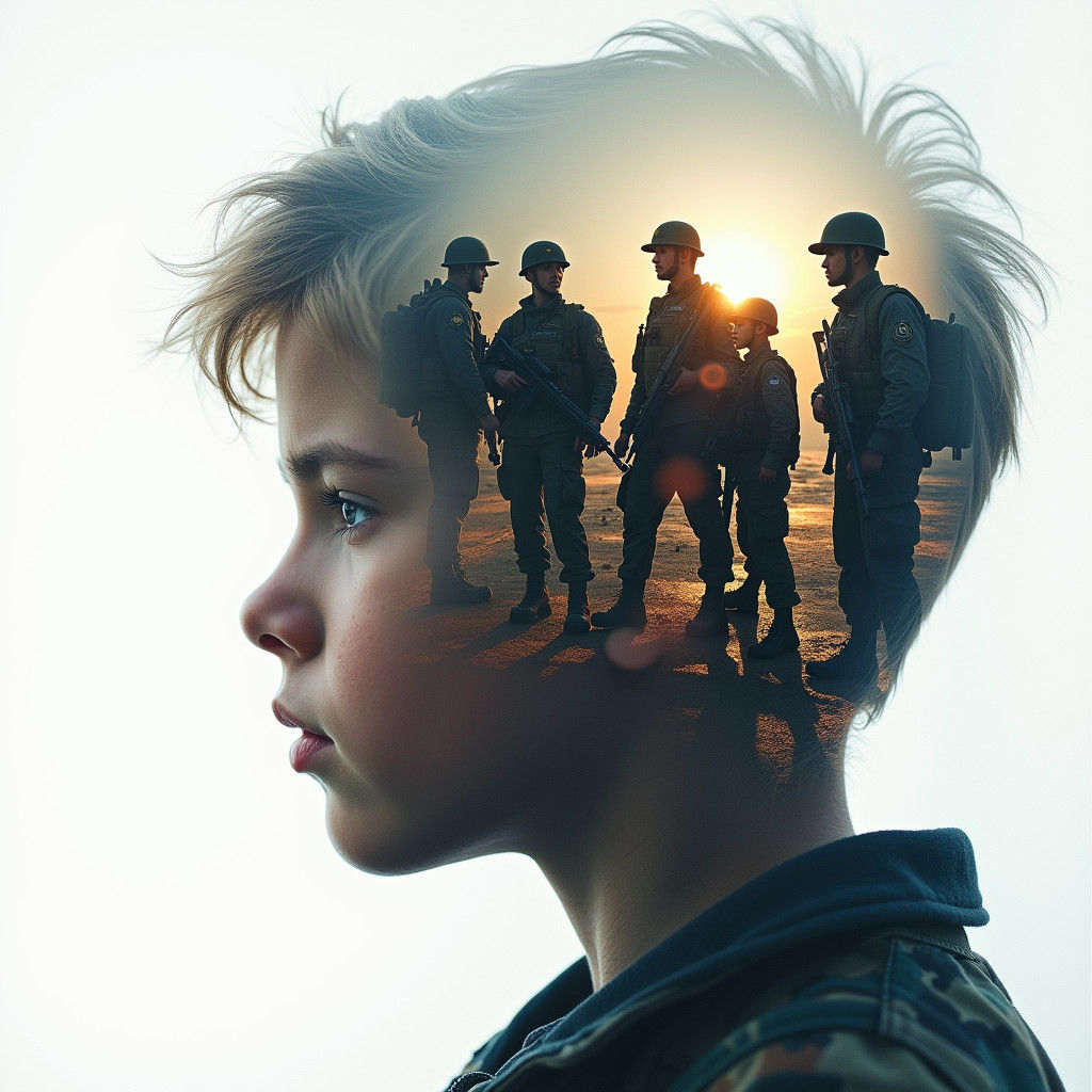 Mesmerizing Double Exposure Art: Soldiers and a Boy