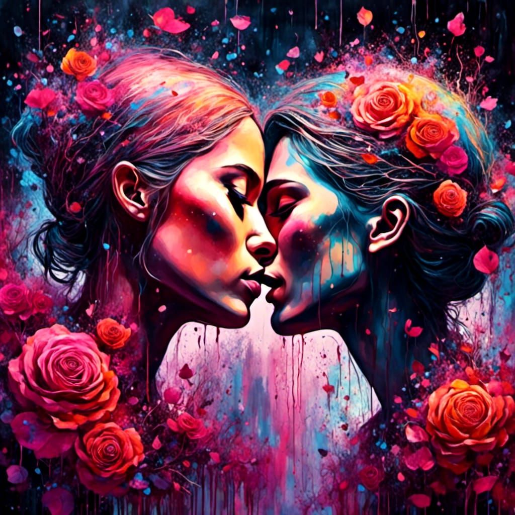 <lora:Burning Roses:1.0> <lora:Liquid Ink:1.0> 2 girls kissing