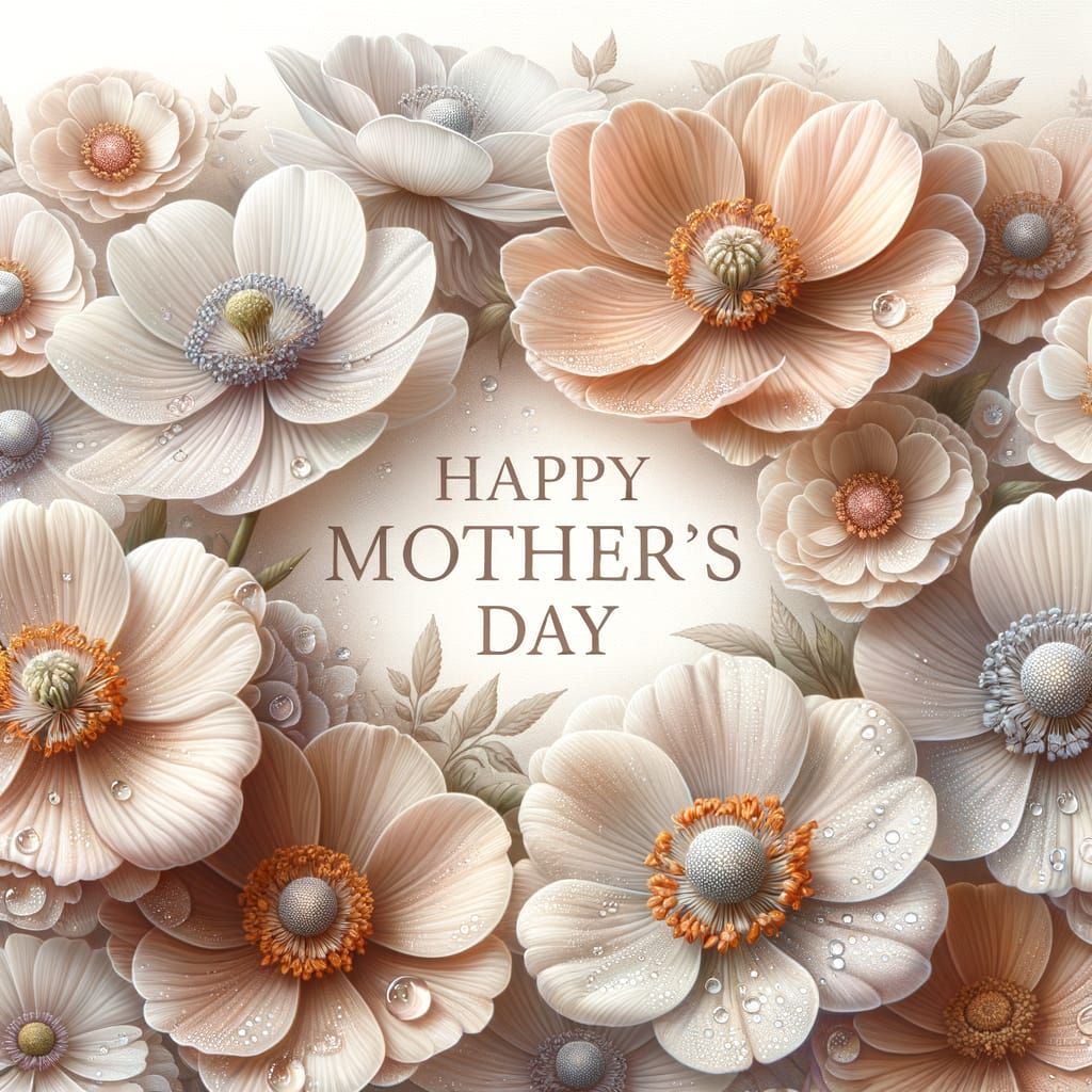 Mother's Day Card with Delicate Light Flowers in Hyperrealis...