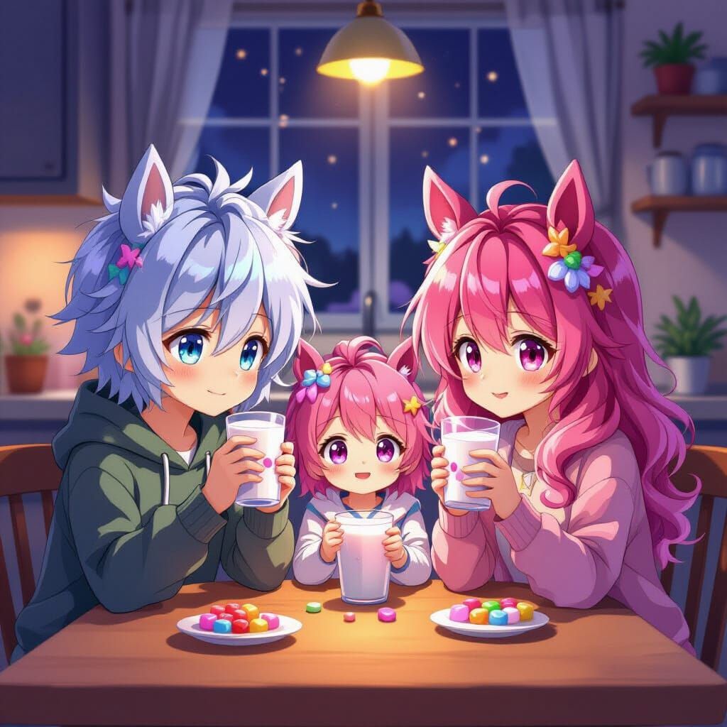 Anime Siblings with Horse Ears in Cel-Shaded Manga Style