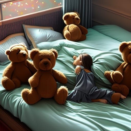 Girl with Teddy Bears: Hyperrealistic Splash Art