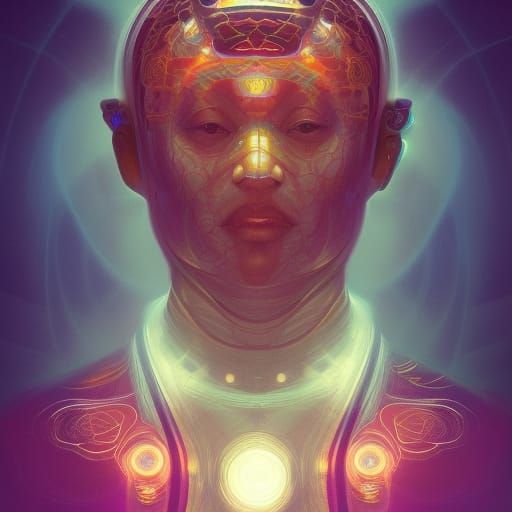 Taoist Monk Tesseract Fractal Portrait in Hyperdetailed Styl...
