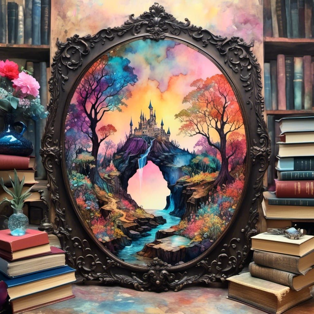 Psychedelic Alien Garden at Sundown in Watercolor