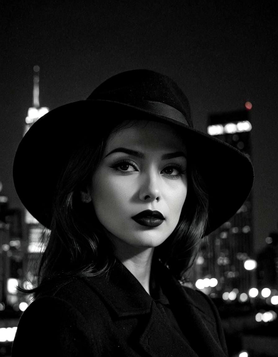 Film Noir Portrait of Woman in Hat