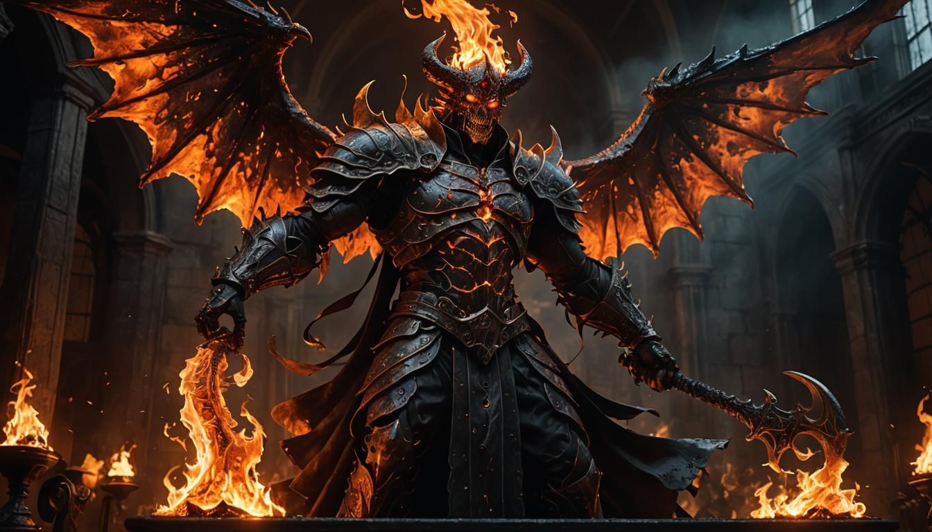 Infernal Judge in Hellish Courtroom: Gothic Horror