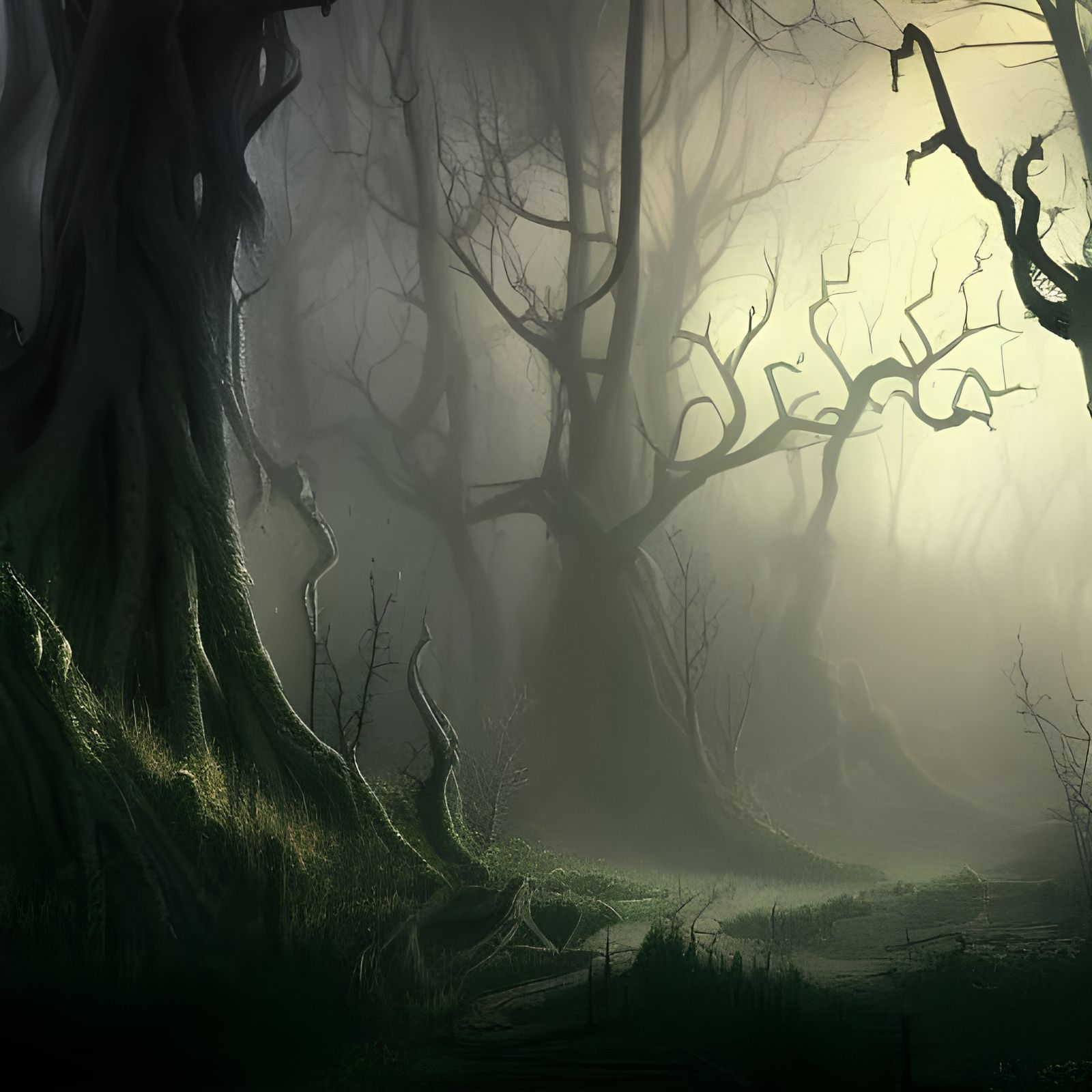 Spooky Forest with Ghost in Detailed Matte Painting