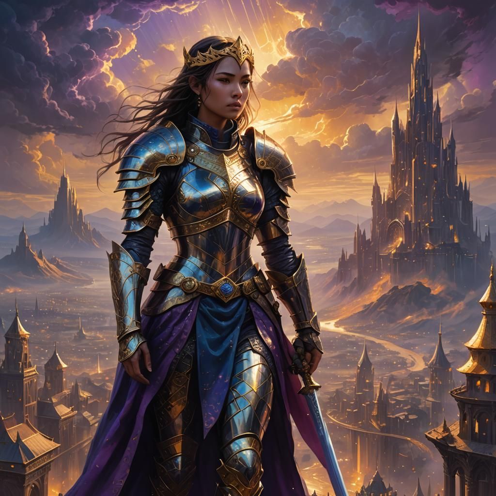 Level 20 Warrior in Futuristic Cityscape