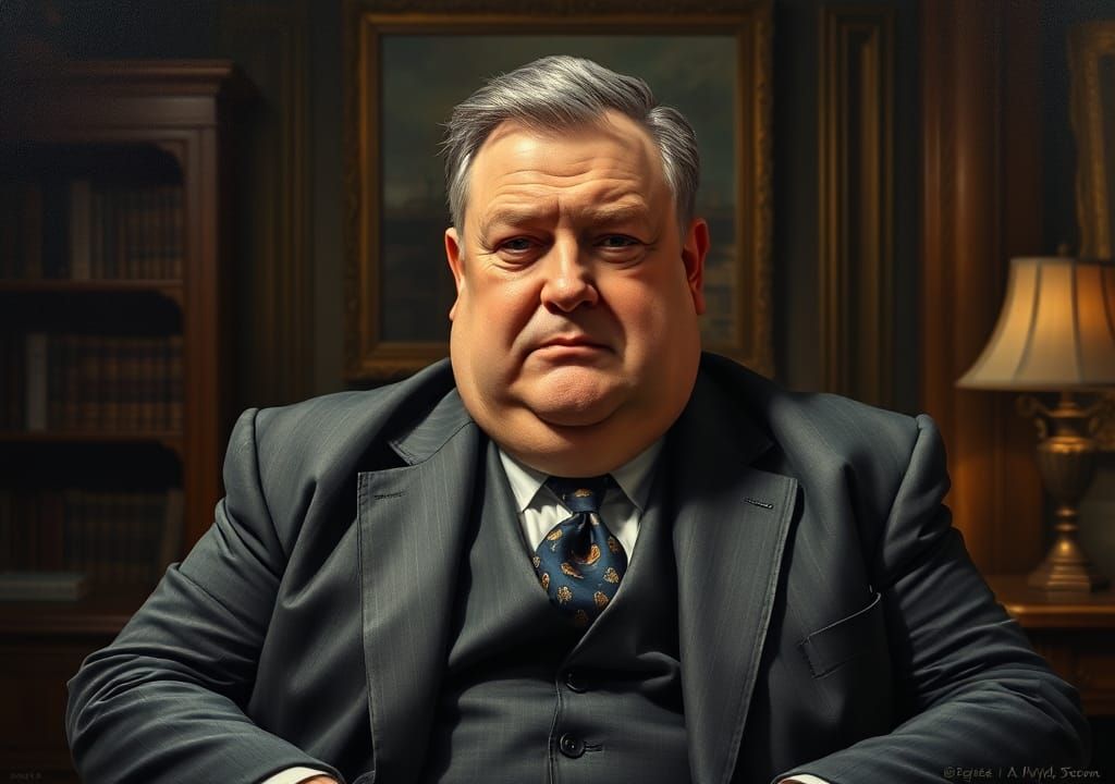 Photorealistic Portrait of a Corpulent Man in Oil Paint