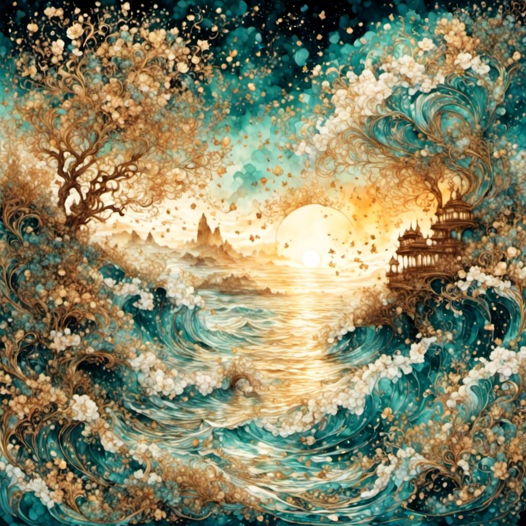 Cosmic Driftwood Dreamscape in Golden Details