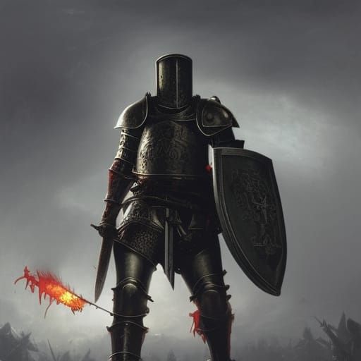 Gothic Medieval Crusader in Bloody Battlefield