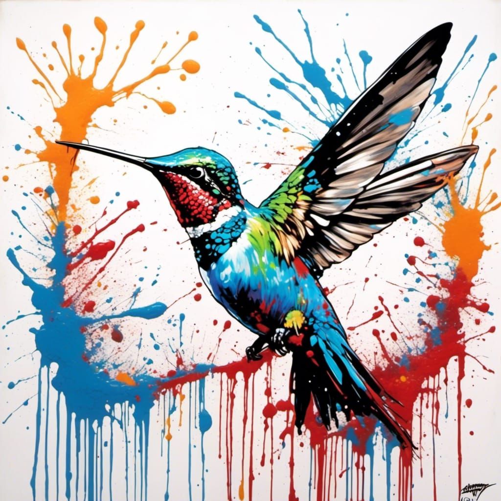 Hummingbird in Splatter Graffiti Style
