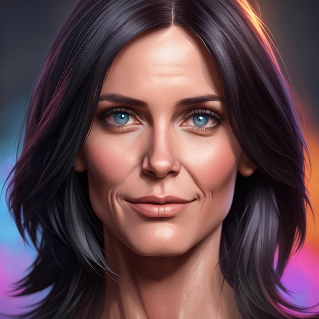 Hyperdetailed Portrait of Courtney Cox in Splash Art Style