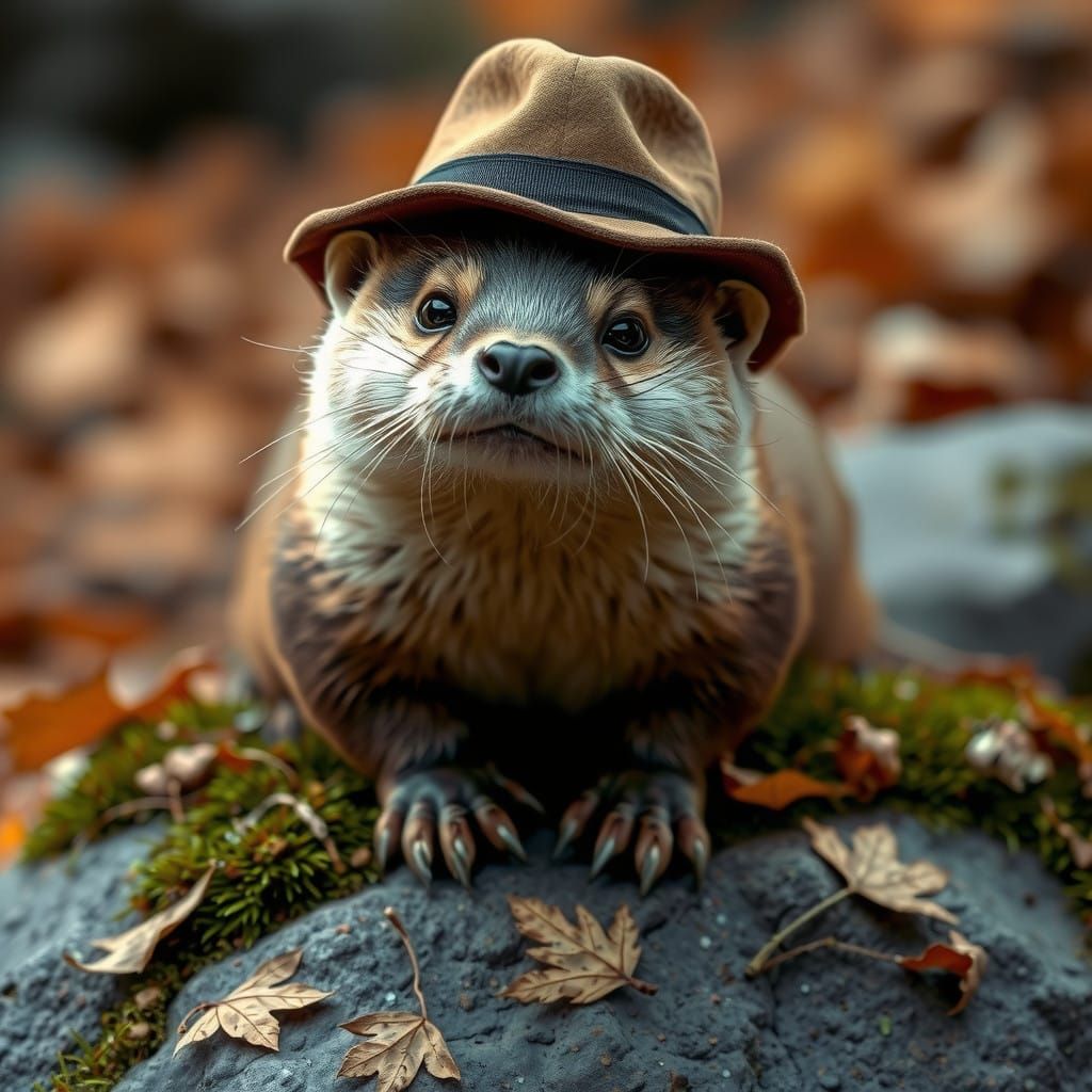 Hyperrealistic Otter in Autumnal Forest Attire