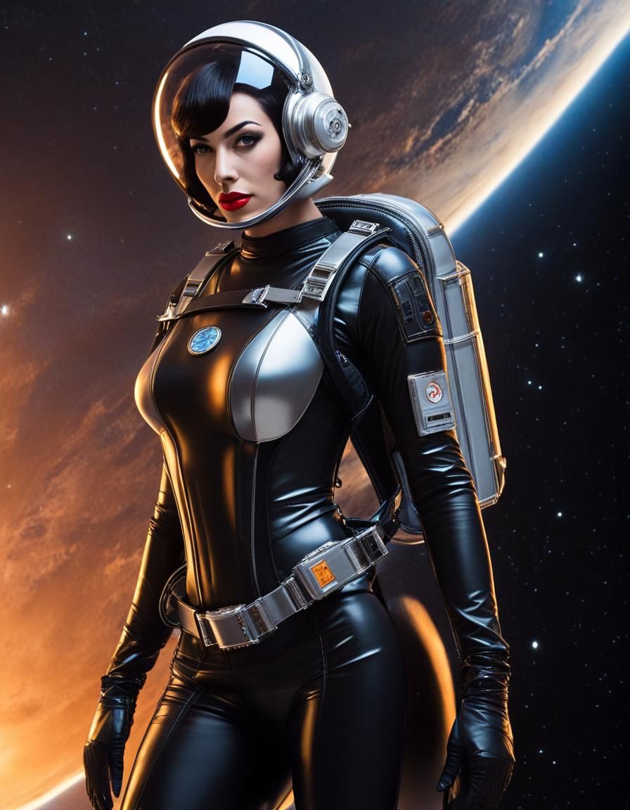Retro Sci-Fi Pin-Up Girl in Space Art Deco