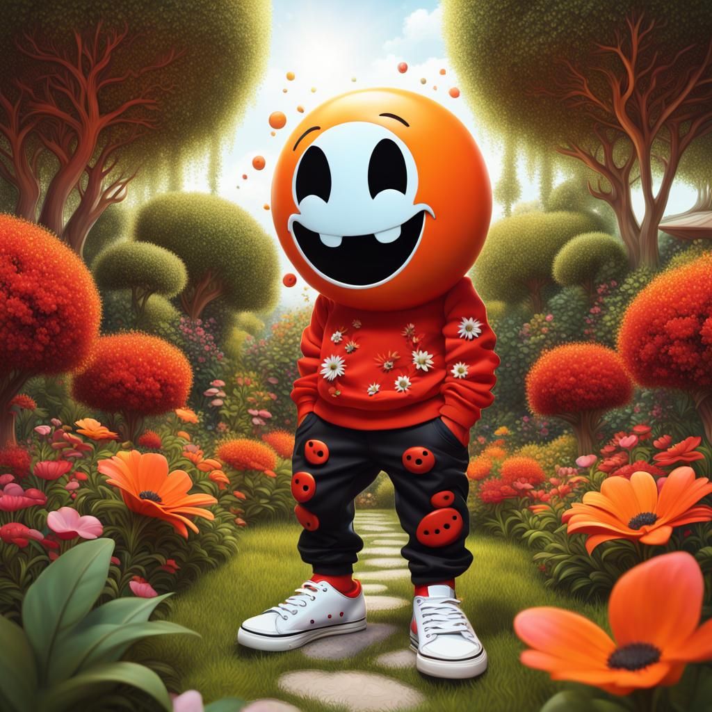 cute orange and red little cartoon fantasy smiley face ghost