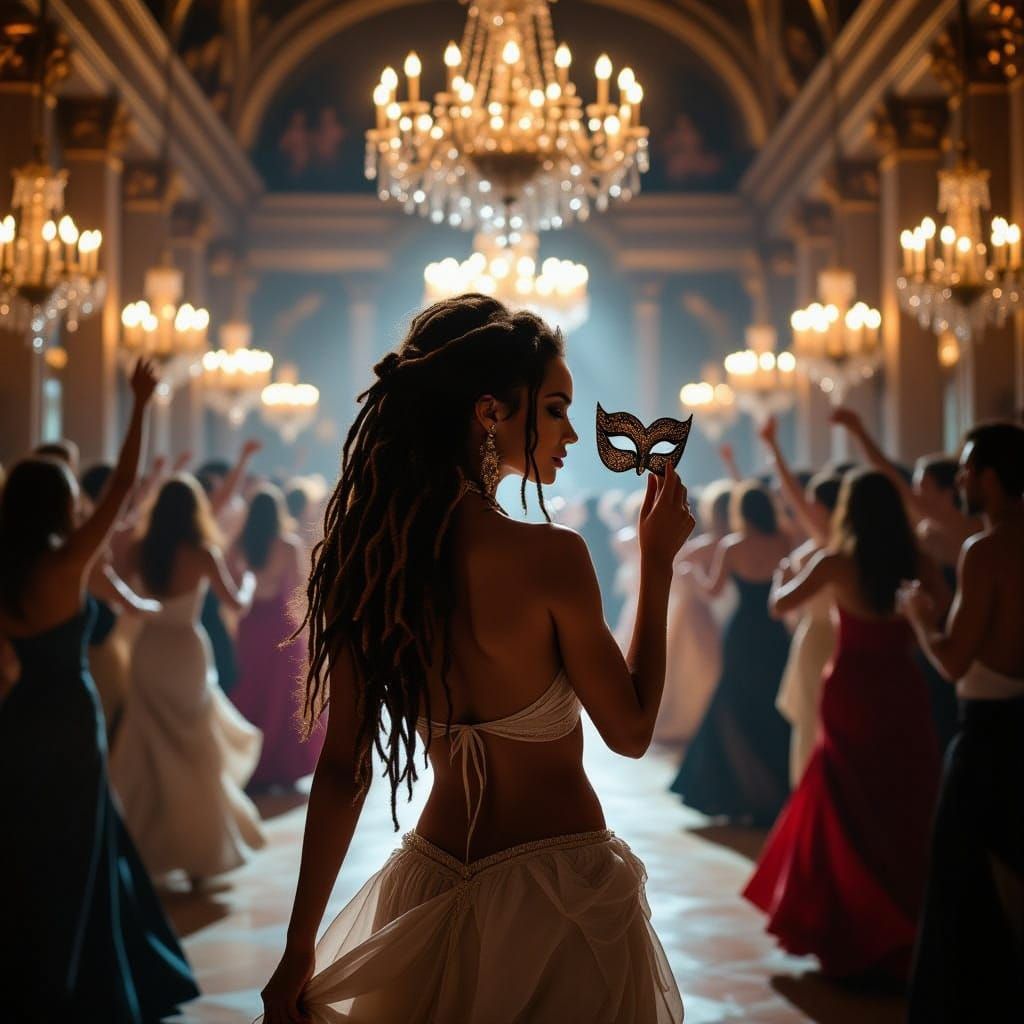 Bare-Chested Baroque Beauty in Grand Ballroom