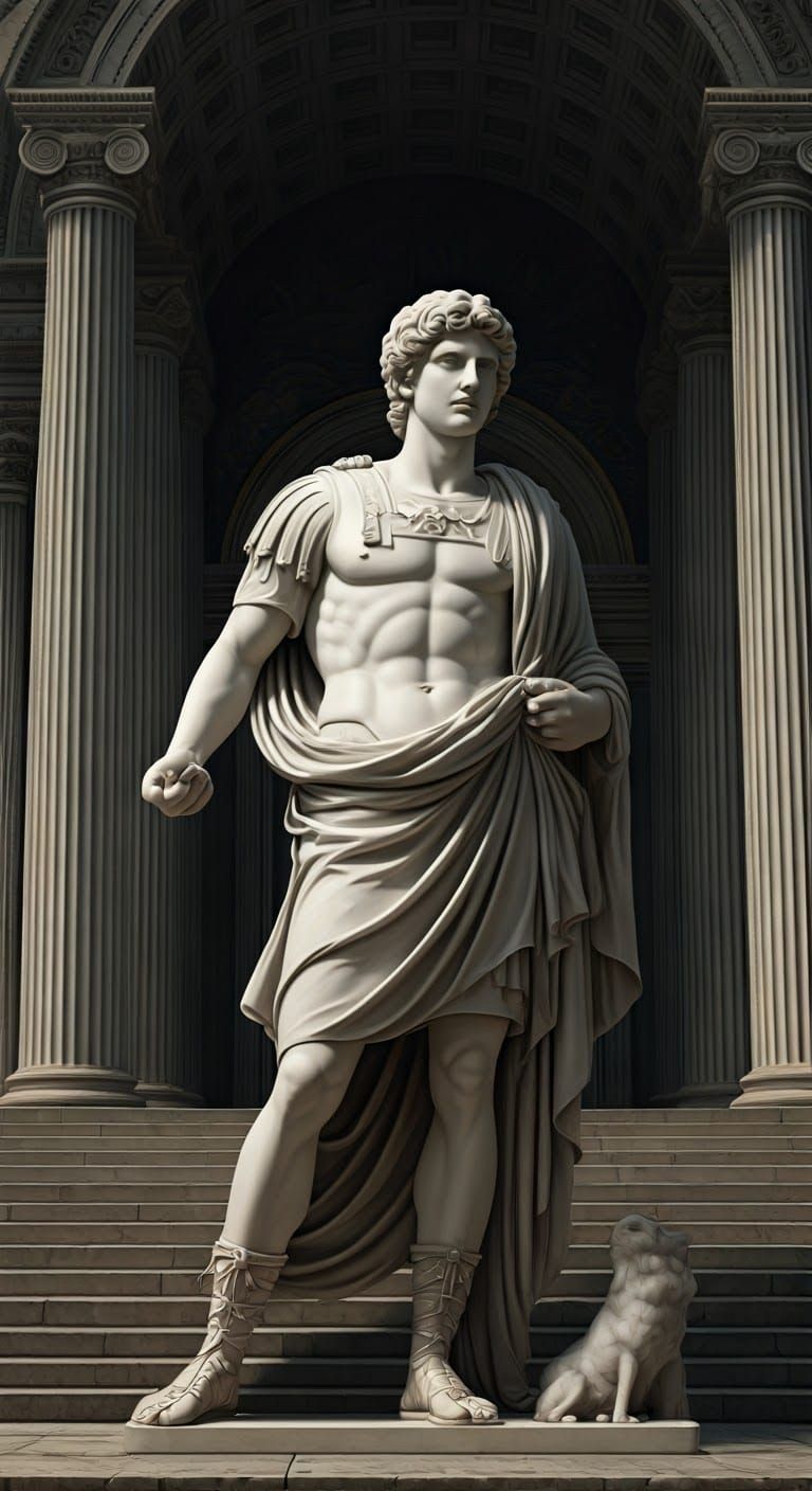 Roman Temple Statue in Ancient Marmol