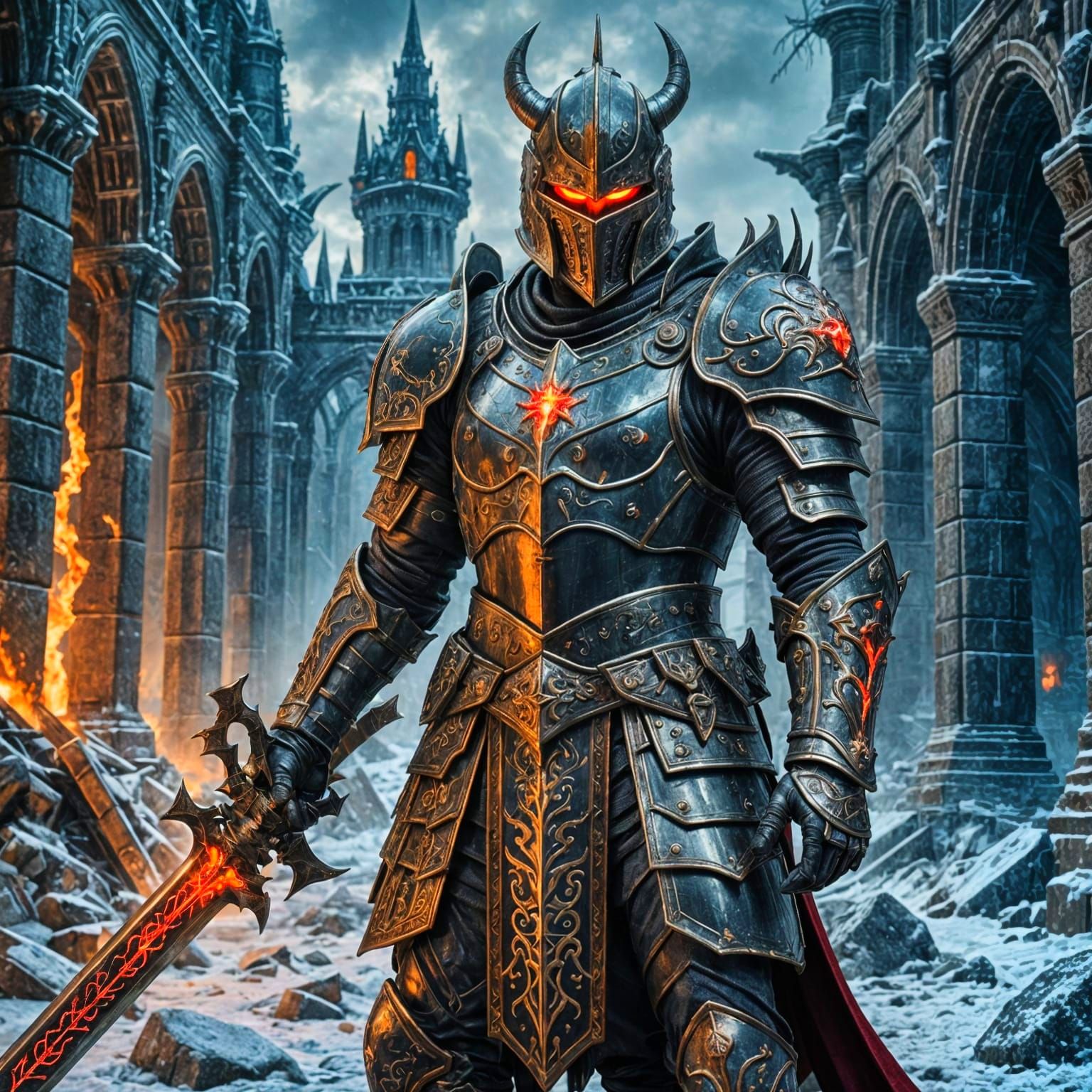Ominous Demonic Knight in Frozen Ruins
