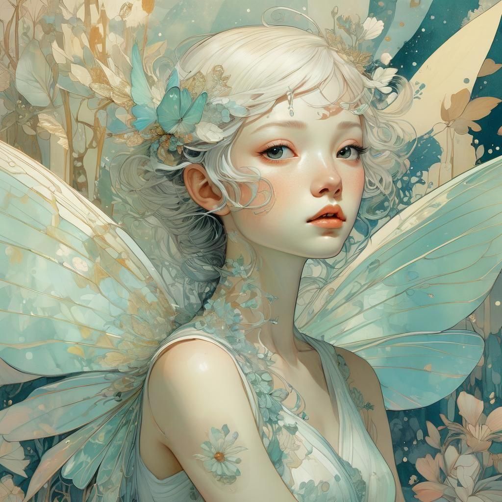 Gentle Fairy with Iridescent Wings in Pastel Colors